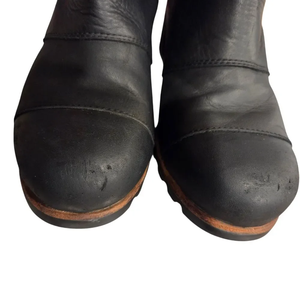 SOREL Womens Addington Chelsea Black Leather Chunky Heel Boots Size 9